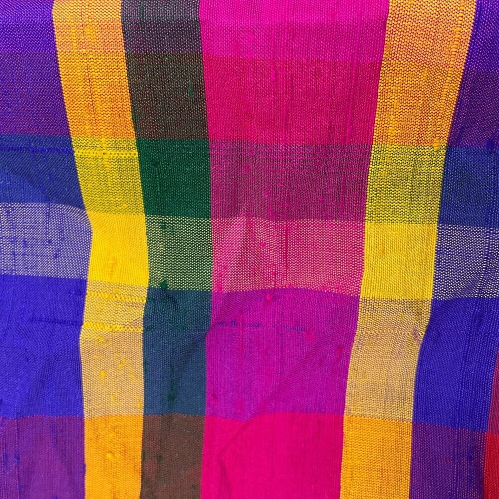 Ishyu Blouse Women‎ 14 Pink Blue Red Madras Plaid Gold Buttons Party Hong Kong - Picture 10 of 11